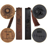CRASPIRE 1 set Rosewood & African Blackwood Bookmarks Set, Laser Engraving, Rectangle with Word Your Are My Sunshine & Bee Happy, Sunflower Pattern, 148x25mm, 2pcs/set