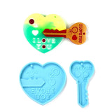 Valentine's Day Theme DIY Pendant Silicone Molds, Resin Casting Molds, For UV Resin, Epoxy Resin Jewelry Making, Heart & Key, Deep Sky Blue, 73x39x6mm, Hole: 3mm