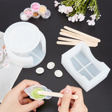 Cup Mat Silicone Molds Sets, Resin Casting Molds, For UV Resin, Epoxy Resin Craft Making, with Birch Wooden Craft Ice Cream Sticks, Latex Finger Cots, Silicone Stirring Bowl, White, 7.1~9x9~10.4x9~10.3x0.9~4.1cm, 8pcs/set