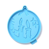 Christmas Themed Big Pendant Silicone Molds, Resin Casting Molds, for UV Resin, Epoxy Resin Craft Making, Flat Round, Candle Pattern, 117x104x9mm, Hole: 3.8mm