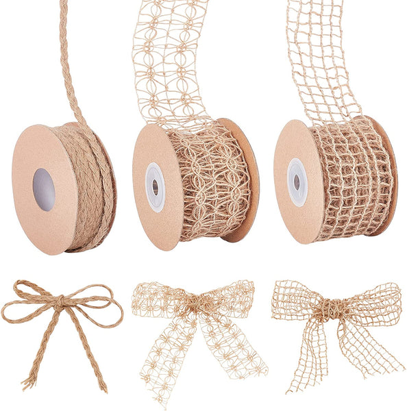 CRASPIRE Burlap Ribbon Set with 1-2 Inch Burlap Fabric Craft Ribbon 1 Rolls  of Natural Burlap Fabric Ribbon and Natural Jute Twine String Rolls for DIY  Craft Wedding Event Part Gift Decor Supplies