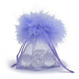 1 Bag Organza Gift Bags, with Drawstring and Feather, Jewelry Pouches Bags, for Wedding Party Candy Mesh Bags, Rectangle, 9x7.5x0.05cm