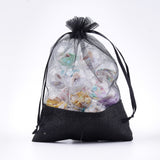 100 pc Organza Bags, with Burlap Cloth, Drawstring Bags, Rectangle, 17~18x12.4~13cm