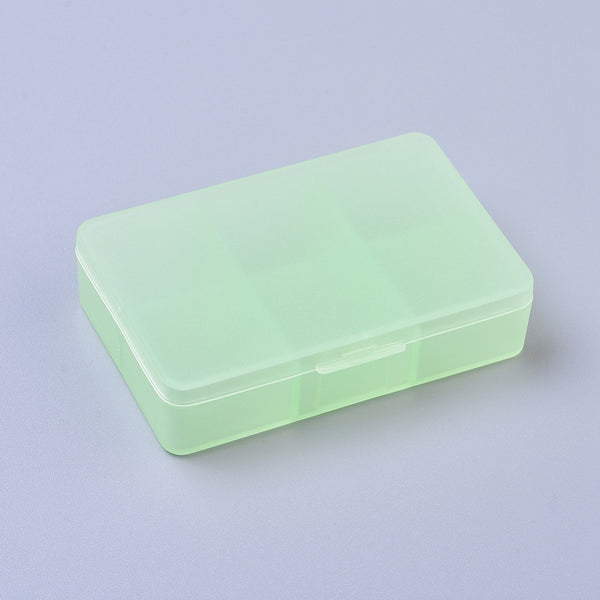 CRASPIRE 5 pcs Plastic Boxes, Bead Storage Containers, 6 Compartments,  Rectangle, Light Green, 8.5x5.8x2.1cm, compartment: 2.5x2.5cm, 6  Compartments/box