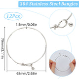 CRASPIRE 12Pcs Bracelet Bangle Open Blank Wire Bangle Charm Bracelet Silver 304 Stainless Steel Buckle Hook Clasp Adjustable Bangles for Jewelry Making Supplies Bracelets DIY Crafts Women Beginne
