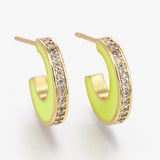 CRASPIRE Brass Micro Pave Clear Cubic Zirconia Half Hoop Earrings, with Enamel and Ear Nuts, Long-Lasting Plated, Moon, Real 18K Gold Plated, Yellow, 14x12x2.5mm, Pin: 1mm