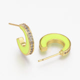 CRASPIRE Brass Micro Pave Clear Cubic Zirconia Half Hoop Earrings, with Enamel and Ear Nuts, Long-Lasting Plated, Moon, Real 18K Gold Plated, Yellow, 14x12x2.5mm, Pin: 1mm