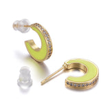 CRASPIRE Brass Micro Pave Clear Cubic Zirconia Half Hoop Earrings, with Enamel and Ear Nuts, Long-Lasting Plated, Moon, Real 18K Gold Plated, Yellow, 14x12x2.5mm, Pin: 1mm