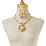 CRASPIRE Round Alloy & Aluminum Wire & Imitation Pearl Jewelry Set, Earrings & Necklaces, Golden, 500mm