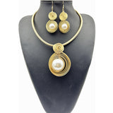 CRASPIRE Round Alloy & Aluminum Wire & Imitation Pearl Jewelry Set, Earrings & Necklaces, Golden, 500mm