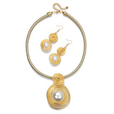 CRASPIRE Round Alloy & Aluminum Wire & Imitation Pearl Jewelry Set, Earrings & Necklaces, Golden, 500mm