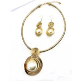 CRASPIRE Round Alloy & Aluminum Wire & Imitation Pearl Jewelry Set, Earrings & Necklaces, Golden, 500mm