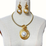 CRASPIRE Round Alloy & Aluminum Wire & Imitation Pearl Jewelry Set, Earrings & Necklaces, Golden, 500mm