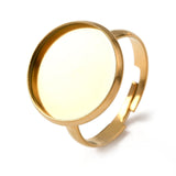 CRASPIRE 304 Stainless Steel Adjustable Ring Components, Round Finger Ring Settings, Ion Plating(IP), Real 18K Gold Plated, Tray: 16mm, 18mm, Inner Diameter: 19mm
