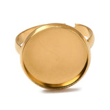 CRASPIRE 304 Stainless Steel Adjustable Ring Components, Round Finger Ring Settings, Ion Plating(IP), Real 18K Gold Plated, Tray: 16mm, 18mm, Inner Diameter: 19mm