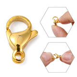 CRASPIRE 304 Stainless Steel Lobster Claw Clasps, Parrot Trigger Clasps, Manual Polishing, Real 24K Gold Plated, 13x8x4mm, Hole: 1.5mm