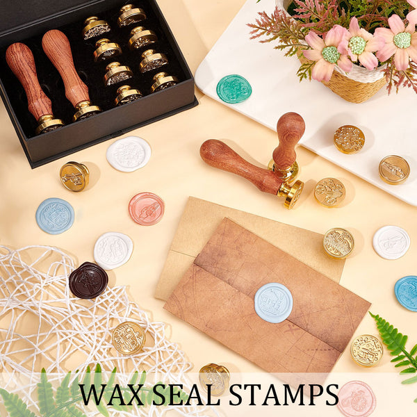CRASPIRE 26 Pieces Wax Seal Stamp Heads with 2 Pieces Universal Wooden  Handle Packed in Wooden Gift Box Sealing Wax Stamp Set for Gift Invitation