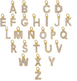 CRASPIRE Brass Micro Pave Grade AAA Cubic Zirconia Charms for jewelry, Alphabet, Letter A~Z, Real 18K Gold Plated, 26pcs/box