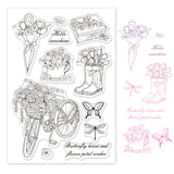 Craspire Spring, Flowers, Rain Boots, Bicycles, Daisies, Roses, Peonies, Butterflies, Dragonflies Clear Silicone Stamp Seal for Card Making Decoration and DIY Scrapbooking