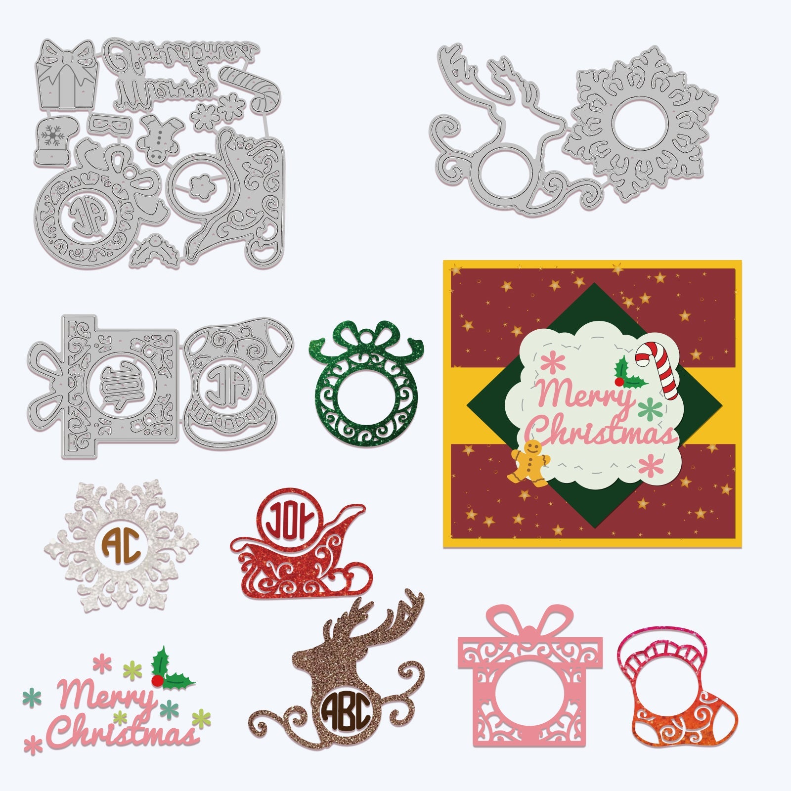CRASPIRE Letters, Christmas Stockings, Christmas Gift Boxes, Christmas Sleigh Car, Snowflakes Carbon Steel Cutting Dies Stencils, for DIY Scrapbooking/Photo Album, Decorative Embossing DIY Paper Card