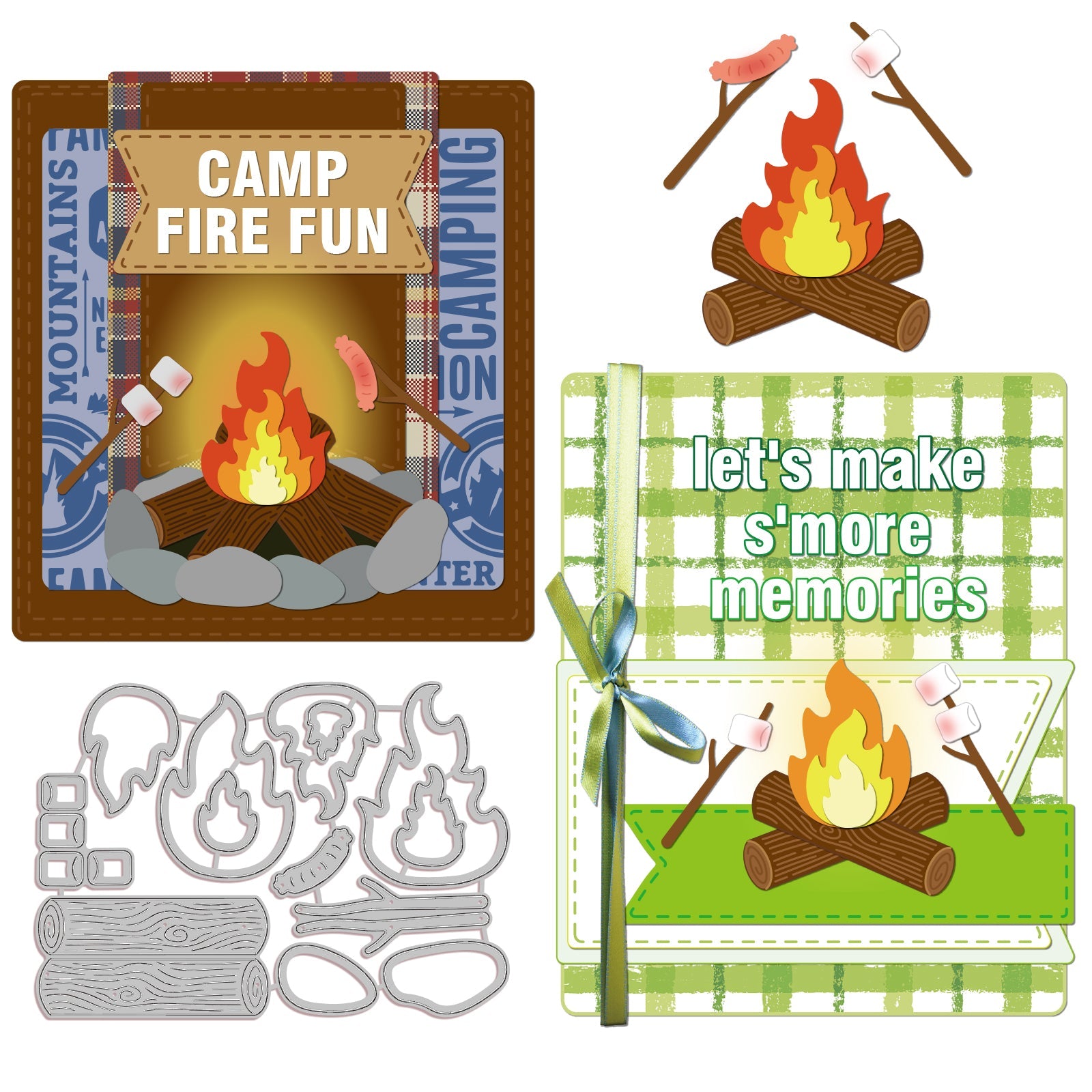 CRASPIRE Campfire, Marshmallows, Sausage Carbon Steel Cutting Dies Stencils, for DIY Scrapbooking/Photo Album, Decorative Embossing DIY Paper Card