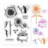Craspire Sunflower, Realistic, Foliage, Border, Watering Can, Love Clear Silicone Stamp Seal for Card Making Decoration and DIY Scrapbooking