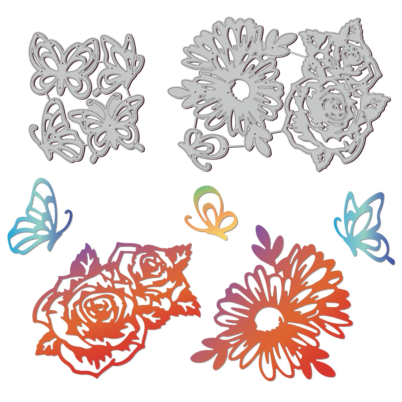 CRASPIRE Flowers and Butterflies Carbon Steel Cutting Dies Stencils, for DIY Scrapbooking/Photo Album, Decorative Embossing DIY Paper Card
