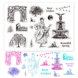 Craspire Roman Style, European Women, Fountain, Tree, Stone Gate Clear Silicone Stamp Seal for Card Making Decoration and DIY Scrapbooking