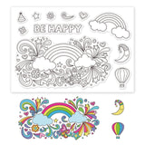 Craspire Doodle Rainbow, Moon, Hot Air Balloon, Birthday Hat, Flowers, Stars Clear Silicone Stamp Seal for Card Making Decoration and DIY Scrapbooking