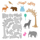 CRASPIRE Happy Birthday Animals Carbon Steel Cutting Dies Stencils, for DIY Scrapbooking/Photo Album, Decorative Embossing DIY Paper Card, Tree, Cake, Balloon, Bird, Elephant, Rabbit, Deer, Bear, Wolf