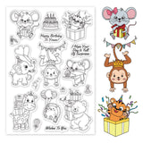 CRASPIRE Animals Celebrate Birthday, Mouse, Tiger, Cake, Gift Balloon Clear Silicone Stamp Seal for Card Making Decoration and DIY Scrapbooking