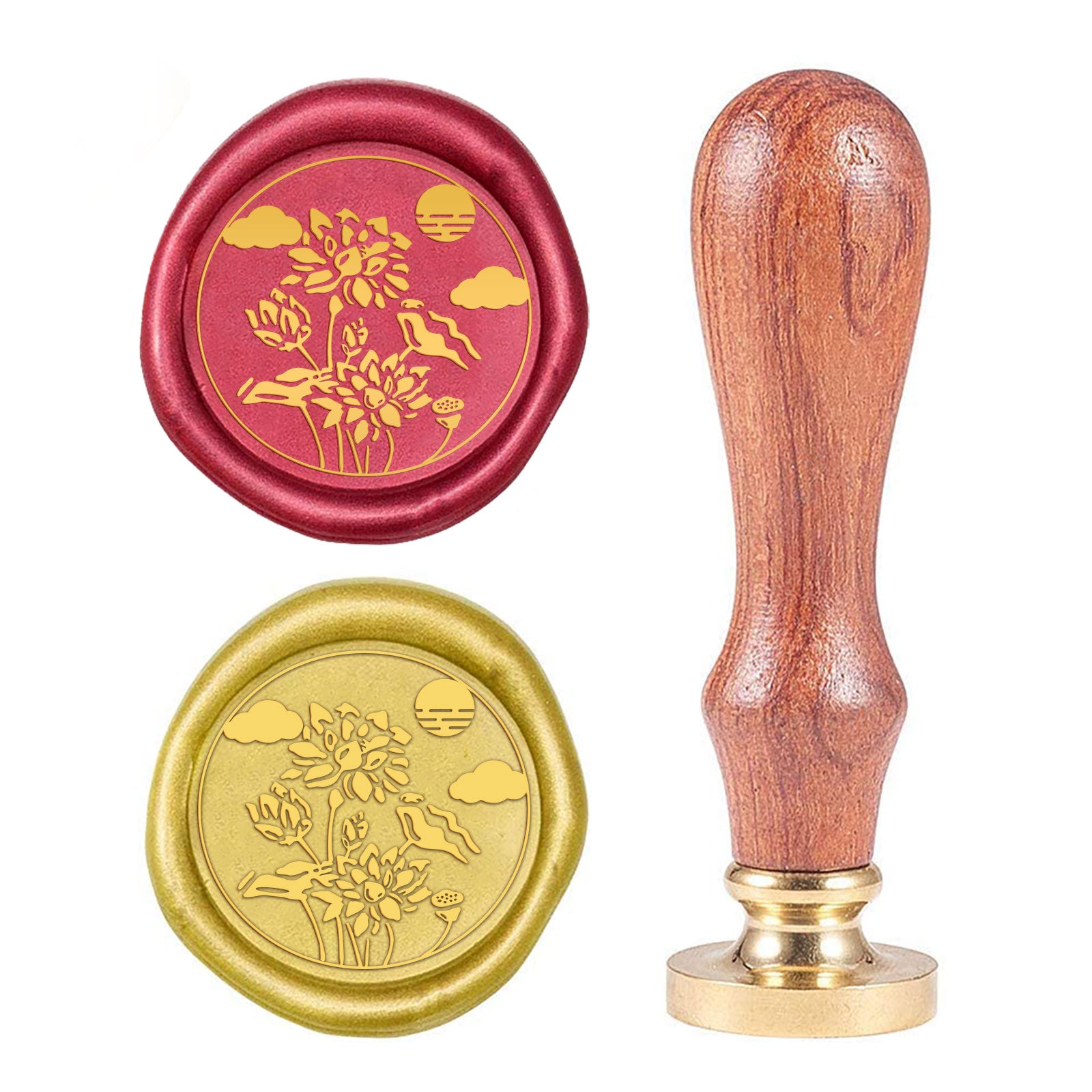 Lotus Flowers-4 Wood Handle Wax Seal Stamp