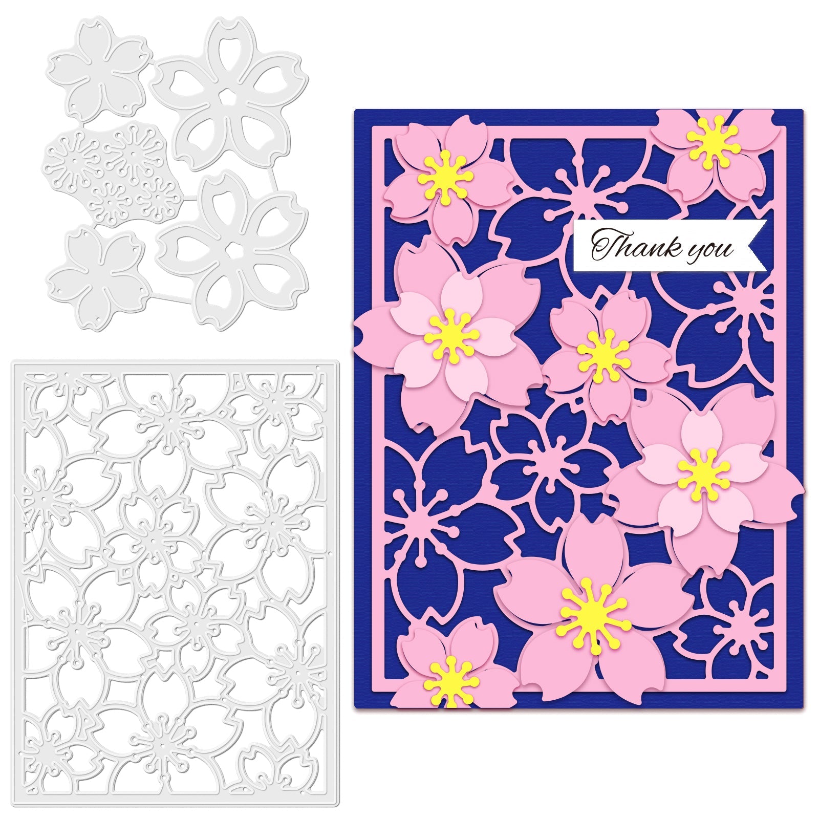 CRASPIRE Sakura and Sakura Background Frame Carbon Steel Cutting Dies Stencils, for DIY Scrapbooking/Photo Album, Decorative Embossing DIY Paper Card