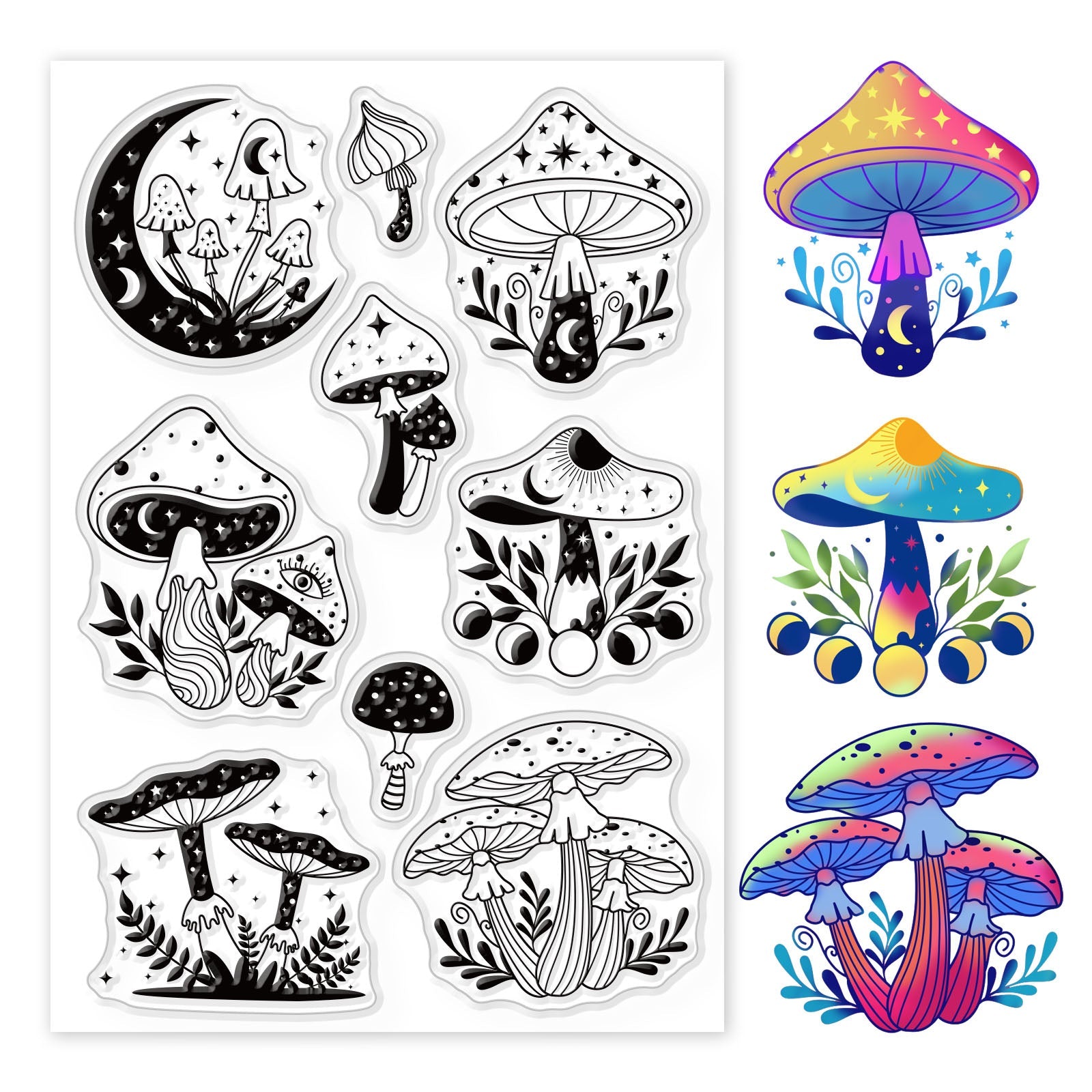 Craspire Magic Mushroom, Dream Mushroom, Floral Mushroom, Fungus, Star Moon Sun Clear Stamps Silicone Stamp Seal for Card Making Decoration and DIY Scrapbooking
