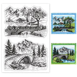 Craspire Bridge, Mountains, Trees, River, Realistic Clear Silicone Stamp Seal for Card Making Decoration and DIY Scrapbooking