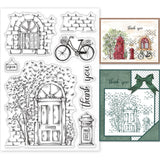 Craspire Door, Window, Bicycle, Tree, Mailbox, Scene Outside the Door, Scenery Clear Silicone Stamp Seal for Card Making Decoration and DIY Scrapbooking