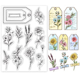Craspire Sketch Flowers, Flowers Background, Label Box, Tags Clear Stamps Silicone Stamp Seal for Card Making Decoration and DIY Scrapbooking