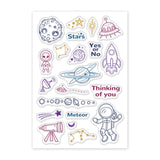 Craspire Universe Silicone Stamp Seal for Card Making Decoration and DIY Scrapbooking, Universe Themed Pattern, Alien, Planet, Rocket, Spaceship