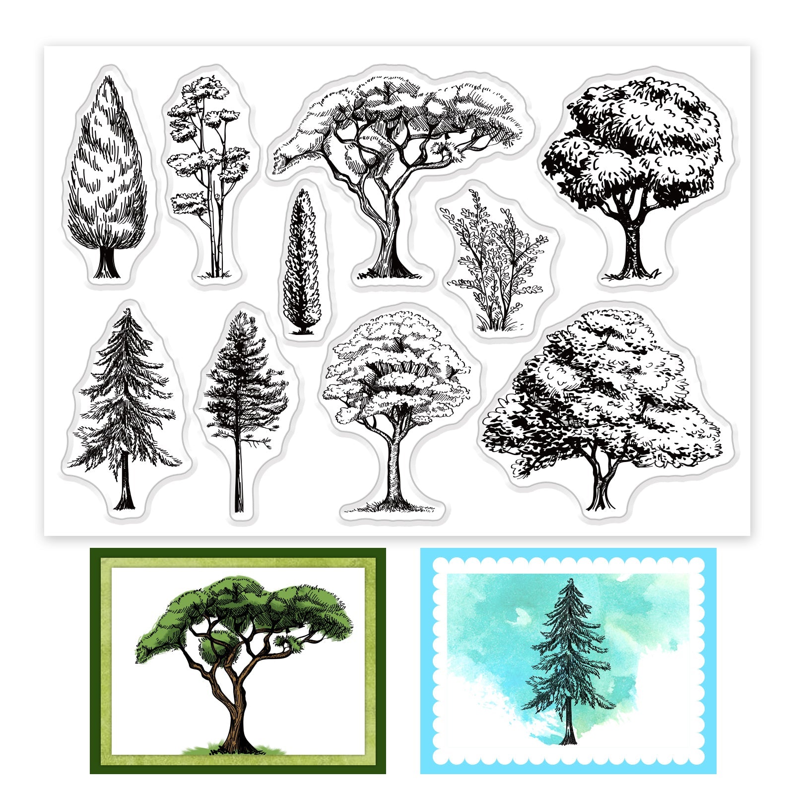 Craspire Tree, Plant, Landscape, Sketch Clear Stamps Silicone Stamp Seal for Card Making Decoration and DIY Scrapbooking