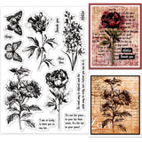 CRASPIRE Vintage Flowers, Butterflies, Words Clear Stamps Seal for Card Making Decoration and DIY Scrapbooking