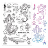 Craspire Mermaids, Jellyfish, Shells, Aquatic Plants, Whales, Corals, Conch, Starfish Clear Silicone Stamp Seal for Card Making Decoration and DIY Scrapbooking