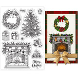 Craspire Merry Christmas, Tree Winter Wreath, Fireplace Clear Stamps Silicone Stamp Seal for Card Making Decoration and DIY Scrapbooking