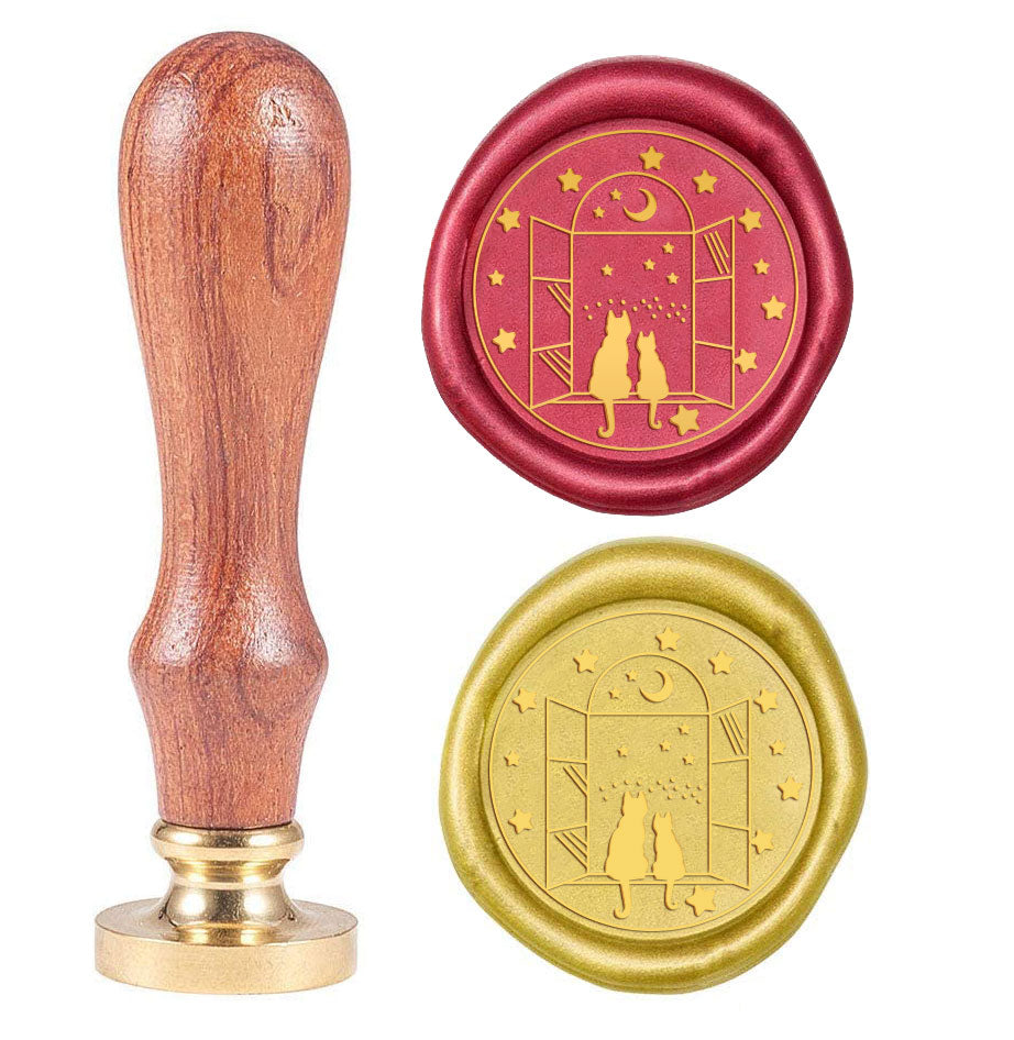 Cat and Window Wood Handle Wax Seal Stamp