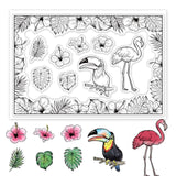 Craspire Tropical Plants, Turtle Leaves, Hibiscus, Toucan, Flamingo, Plant Frame Clear Silicone Stamp Seal for Card Making Decoration and DIY Scrapbooking