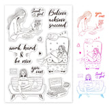 Craspire Silicone Stamp Seal for Card Making Decoration and DIY Scrapbooking, Including Girl, Work, Study, Computer, Book, Cat
