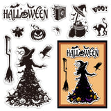 Craspire Custom PVC Plastic Clear Stamps, for DIY Scrapbooking, Photo Album Decorative, Cards Making, Witch Pattern, 160x110x3mm