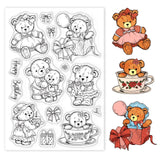 Craspire Teddy Bear, Vintage, Happy Birthday Bear, Flower, Vintage Clothing Clear Silicone Stamp Seal for Card Making Decoration and DIY Scrapbooking
