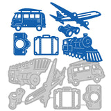 CRASPIRE Train, Plane, Suitcase, Camera, Travel Bus, Binoculars Carbon Steel Cutting Dies Stencils, for DIY Scrapbooking/Photo Album, Decorative Embossing DIY Paper Card