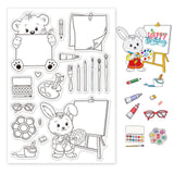 Craspire Small Animal Artist, Bear with Drawing Board, Rabbit with Paintbrush, Sticky Note Stamp, Art Tool Stamp Clear Silicone Stamp Seal for Card Making Decoration and DIY Scrapbooking