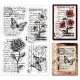 Craspire Vintage Flowers, Sketch Butterflies, Handwriting, Roses, Poppies Clear Silicone Stamp Seal for Card Making Decoration and DIY Scrapbooking